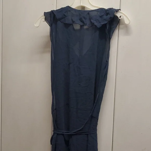 FP Women’s Navy Pretty Ruffle Plunging Midi Slip & Dress Summer  M - Picture 6 of 11